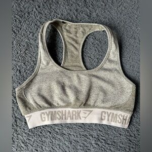 Gymshark Flex Sports Bra Greenish/Gray with Tan Band | Size M/L